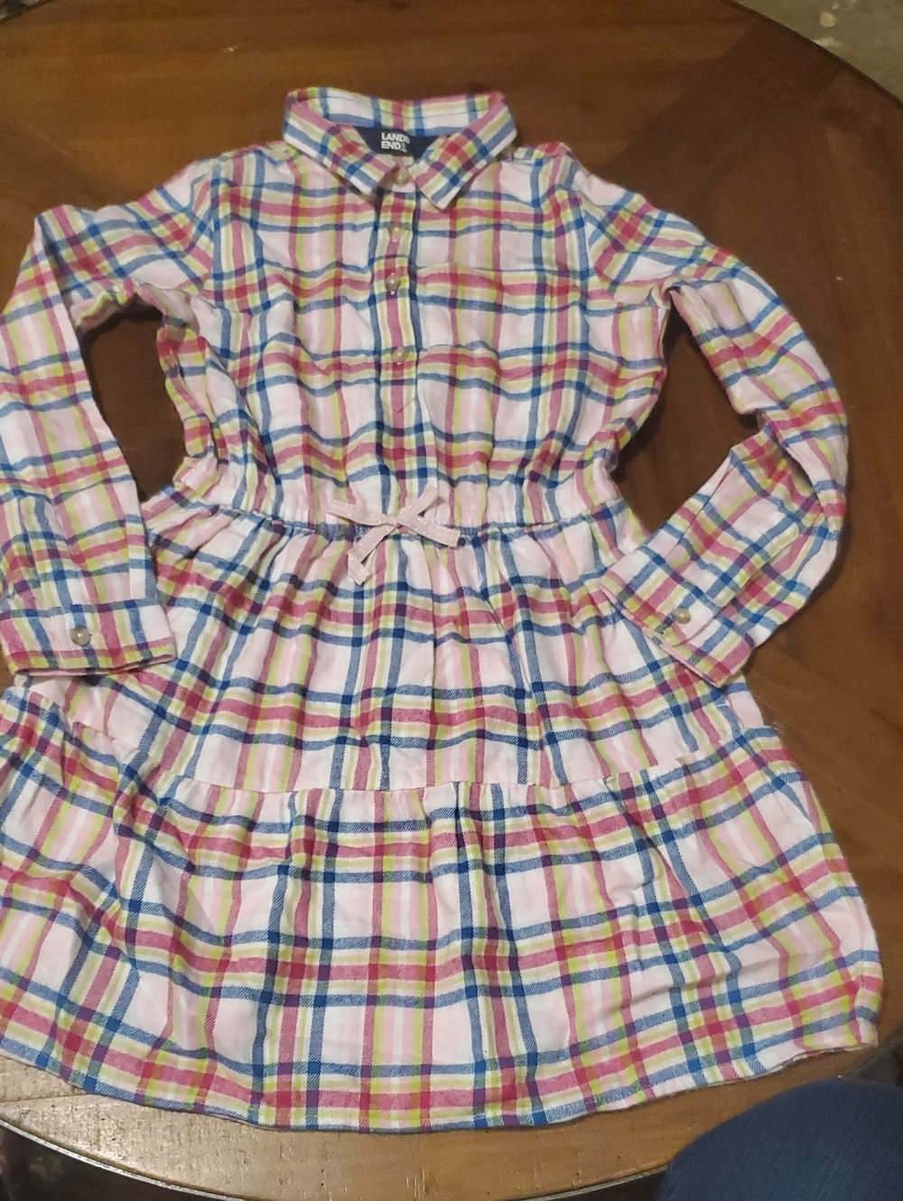 Lands' End Girls Pink Multicolor Plaid Button-Up Casual Dress
